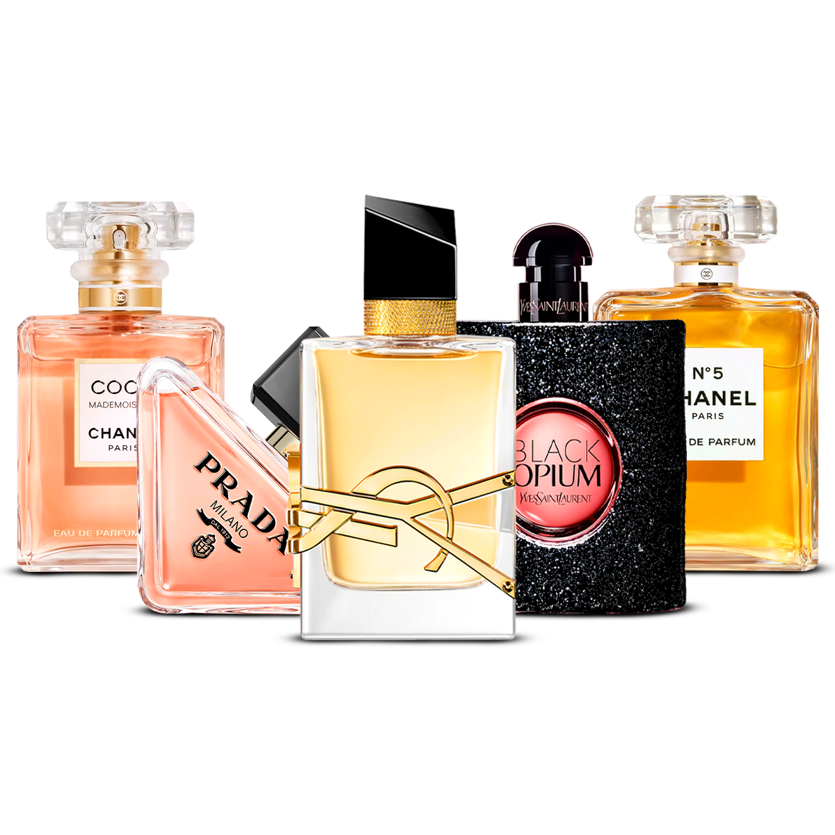 Комплект от 5 парфюма – Coco Mademoiselle, Prada Paradoxe, Libre, Black Opium и Chanel N°5 [100 ml всеки]