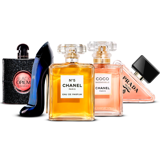 Комплект от 5 парфюма – Black Opium, Good Girl, Chanel N°5, Coco Mademoiselle и Prada Paradoxe [100 ml всеки]