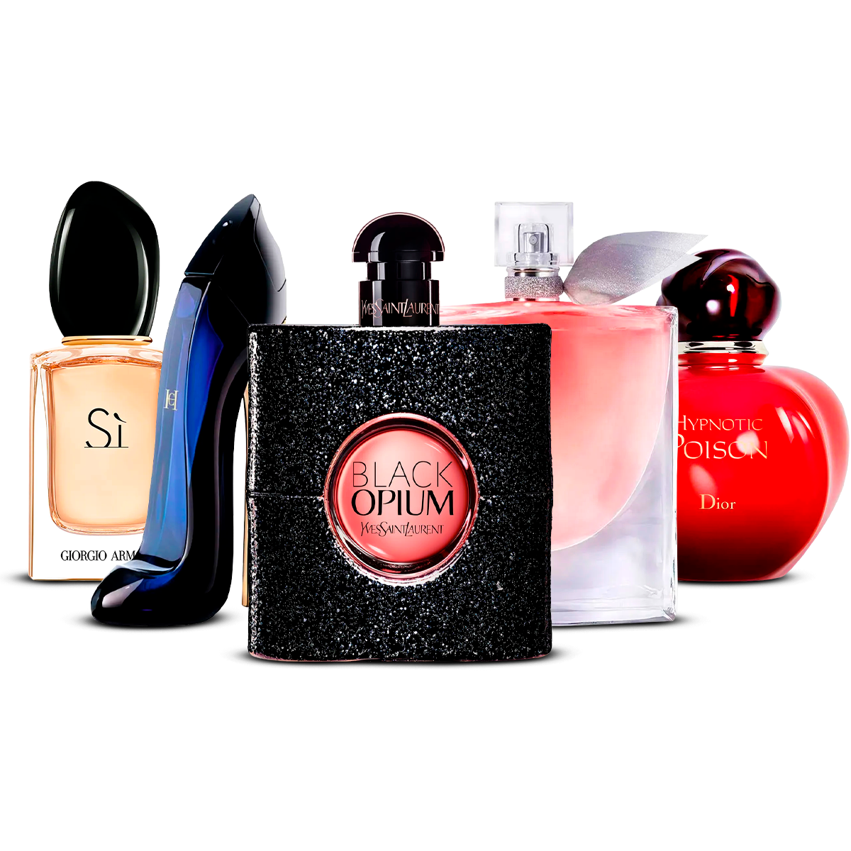 Комплект от 5 парфюма – Sì, Good Girl, Black Opium, La Vie Est Belle и Hypnotic Poison [100 ml всеки]