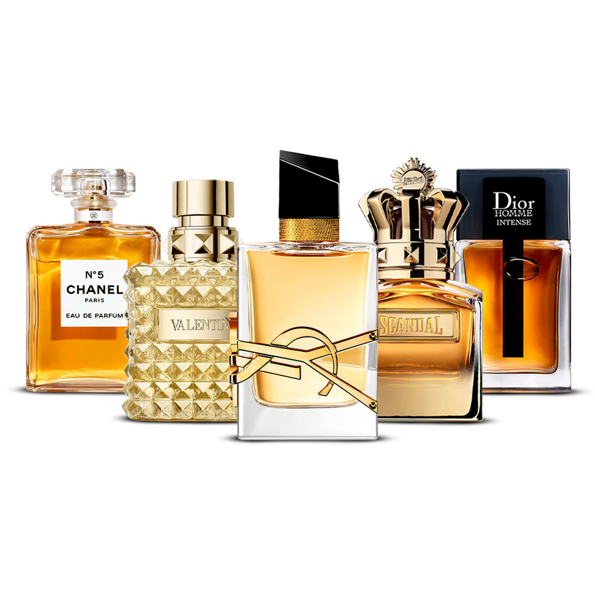 Комплект от 5 парфюма – Chanel Nº5, Valentino Uomo, Yves Saint Laurent Libre, Scandal Pour Homme и Dior Homme Intense [100 ml всеки]