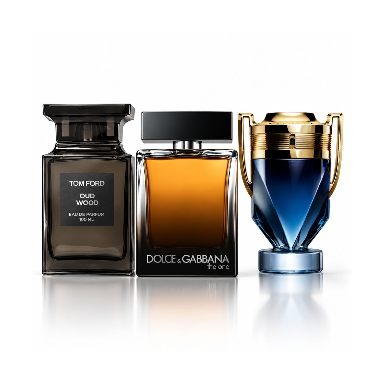 Комплект от 3 парфюма |Oud Wood Tom Ford Eau de Parfum – 100 ml  | The One for Men Dolce & Gabbana Eau de Parfum – 150 ml  | Invictus Rabanne Eau de Toilette – 200 ml
