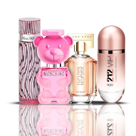 Комплект от 4 парфюма | 212 VIP Rose + Moschino Bubble Gum + Hugo Boss The Scent + Paris Hilton 100 ml