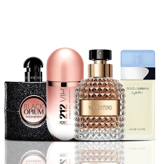 Комплект от 4 парфюма | Black Opium + 212 VIP Rose + Valentino + Dolce & Gabbana Light Blue 100 ml